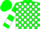 Green & white blocks, white bars on sleeves, green cap