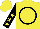 Yellow, black circle, black sleeves, yellow stars, yellow cap