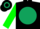 Black, hunter green ball, green sleeves, black hoops, green cap, black hoop