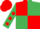 Red and emerald green (quartered), emerald green sleeves, red spots, red cap