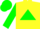 Yellow, green triangle, green sleeves, green cap, yellow visor