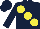 Dark blue, large yellow spots