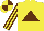Yellow, brown triangle, brown stripes on sleeves, yellow and brown quartered cap