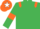 Emerald green, orange epaulets and armlets, orange cap, white star