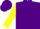 Purple, white bars on yellow sleeves, purple cap