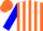 Orange, white stripes on blue sleeves, orange cap