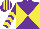 Purple and yellow diabolo, chevrons on sleeves, striped cap