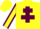 Yellow body, garnet cross of lorraine, yellow arms, garnet seams, yellow cap
