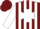 Burgundy, white maltese cross, white stripes on sleeves, burgundy cap