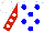 White, blue dots, white dots on red sleeves