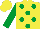 Yellow, emerald green spots and sleeves, yellow cap