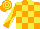 orange and yellow check, orange and yellow diablo sleeves, orange cap, yellow hoops