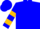 Blue, gold circled 'kr', gold bars on slvs