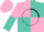 Pink and turquoise quarters, black circle, pink and turquoise halved sleeves
