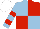 Light blue and red (quartered), hooped sleeves, white cap