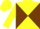 Yellow and chocolate diagonal quarters, chocolate band on yellow sleeves