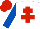 White, red cross of lorraine, royal blue sleeves, red cap