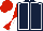 Dark blue, white seams, red and white diabolo on sleeves, red cap
