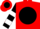 Red, black ball, black and white bars on sleeves