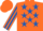 Orange, royal blue stars, striped sleeves, orange cap