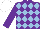 Purple & light blue diamonds, purple sleeves, white cap