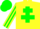 Yellow body, green cross of lorraine, yellow arms, green striped, green cap