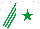 White, emerald green star, striped sleeves