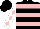 Black, pink hoops, pink diamonds on white sleeves, black cap