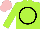 Lime green, black circle, pink cap