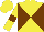 Yellow and chocolate diagonal quarters, chocolate armlets on yellow sleeves