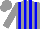 Grey body, big-blue striped, grey arms, grey cap, big-blue striped