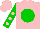 Pink, green ball, pink dots on green sleeves