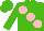 Kelly green, large pink spots