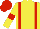 Yellow body, red braces, yellow arms, red armlets, red cap