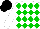 White and green diamonds, white sleeves, black cap