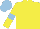 yellow, light blue armlets, light blue cap