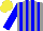 Grey body, big-blue striped, big-blue arms, yellow cap