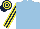 Light Blue, dark blue & yellow striped sleeves, dark blue & yellow hooped cap