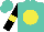 Turquoise, yellow ball, yellow armlet on black sleeves