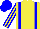 Yellow body, blue braces, yellow arms, blue striped, blue cap