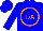 Blue,  fluorescent orange circle and 'da'