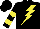 Black, yellow lightning bolt, yellow bars on sleeves, yellow star on black cap