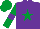 Purple, emerald green star, emerald green sleeves, purple armlets and star on emerald green cap