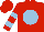 Red, light blue ball, light blue bars on sleeves