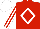 Red, white diamond frame 'rb' on back, white stripes on sleeves, white cap