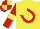 Yellow, red horseshoe, yellow armlets on red sleeves, red and yellow quartered cap