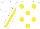 White, yellow dots, yellow stripe on sleeves