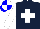 Dark blue, white cross, white sleeves, blue and white quartered cap