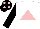 White, pink triangle, black sleeves, black cap, pink spots