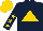 Dark blue, gold triangle, gold stars on sleeves, gold cap